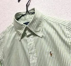 ラルフローレン スーパースリムフィット ストライプシャツ S グリーン コットン