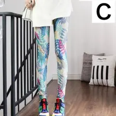 レギンス ヨガパンツ レディース スパッツ カラフル スポーツ ジム 柄 C