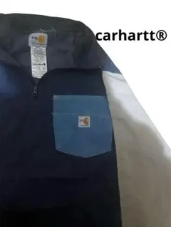 【希少】Carhartt ワンポイントロゴXL ハーフジップスウェット古着ブルー