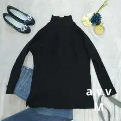♥a.v.v♥ハイネック ニット（M）黒/㈱イトキン/縦横畝
