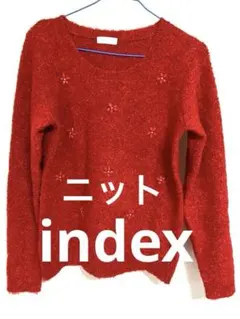 美品 インデックス index Mサイズ 赤い花刺繍 ニットセーター 長袖