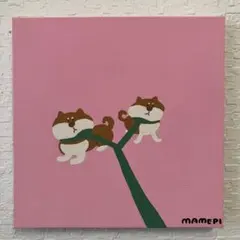 み様　原画【柴犬2匹の散歩拒否】　150×150mm アクリル画