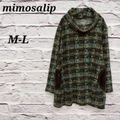 mimosalip 【M-L】 オフタートルネック長袖チュニック チェック