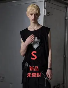 GRANCY シャーリングデザインラインストーングラフィックノースリーブT S