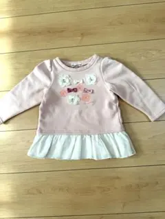 any FAM トレーナー ピンク リボン お花 裏起毛90cm