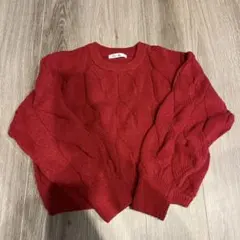 赤 ケーブルニット 長袖セーター