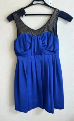 青いフレアドレス ネット素材