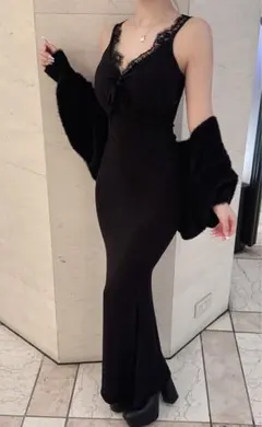 elmyu 肩レース デザイン マーメイド ワンピース 完売品 ブラック