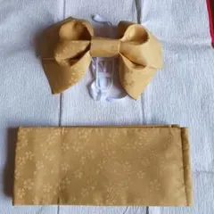 美品　作り帯　リボン結び　黄色　桜柄