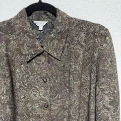 used 柄シャツ ペイズリー柄 花柄 ブラウン ゆるだぼ 古着女子　古着男子