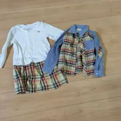 長袖ワンピース チェック柄　100センチ　双子