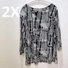 JM COLLECTION WOMAN チュニック 2X ブラック・ホワイト