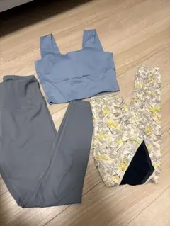 グレー ヨガパンツとスポーツブラ セット