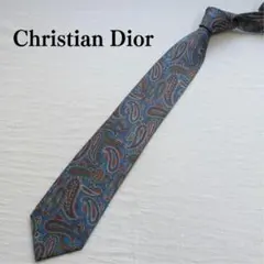 クリスチャンディオールムッシュ ネクタイ 青 ペイズリー柄 シルク【n4364】