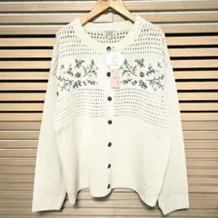 isoLaine 新品 透かしパネル柄 刺繍 長袖カーディガン L アイボリー