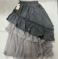 新品タグ付き♡レイヤードチュールスカート デニム 個性的 ボリューム ロング丈