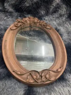 木製楕円形壁掛けミラー 花彫刻 ブリヂストン　ビーエスファミリーミラー 木製楕円形壁掛けミラー 花彫刻 ブリヂストン ビーエスファミリー