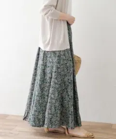 ◎新品　サニーレーベル　ボタニカルプリントスカート　グリーン　フリーのサムネイル