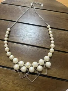 PECHINCHAR コットンパール スクエアフープネックレス シルバー