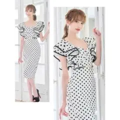 ドット柄フリルタイトドレス