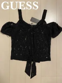 GUESS ブラックレースオフショルダートップス