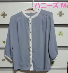 ハニーズ GLACIER七分袖配色シャツ 白×薄紫 M