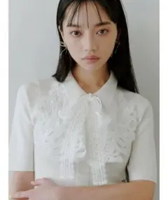 完売商品　SNIDEL エンブロイダリーカラードッキングニット　ホワイト