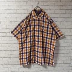 個性的 BEAMS ビームス チェック BDシャツ 半袖シャツ オレンジ 紫 M
