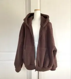 ボア 裏起毛 オーバーサイズ フルジップアップ フード付き パーカー アウター