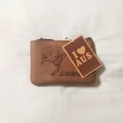 【匿名配送】オーストラリア土産 ポーチ ケース カンガルー 茶 ミニ 財布 新品