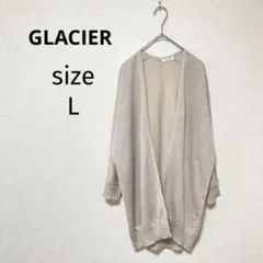 GLACIER カーディガン オープンフロント L ベージュ 薄手 7分袖 春夏