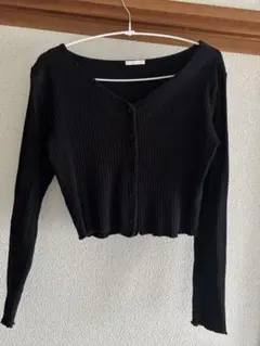 GUリブコンパクトカーディガン 長袖 黒 フリル Sサイズ　カーディガン