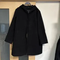 フード付きブラックロングコート 大きいサイズ　４Ｌ