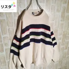 【ビックシルエット】ヴィンテージ　コットン100%　白　ボーダー