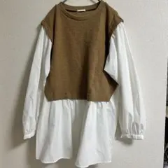 GU 【M】ベストコンビネーションチュニック(長袖) ベージュ