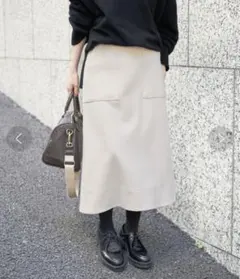 スピックアンドスパン ビーバーメルトントラペーズスカート 34 ベージュ