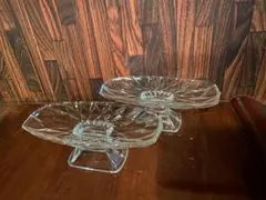 レトロ　カットガラス 円形皿 2つ