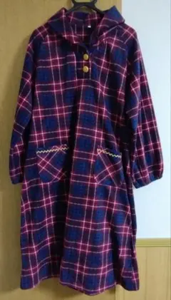 レディース　長袖チェックワンピース　(ロングブラウス)　ＬＬ