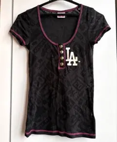 【Y2K】LB-03×MLB コラボ シースルーTシャツ LA ドジャース 黒のサムネイル