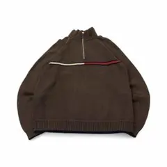 TOMMY HILFIGER コットンニット ハーフボタン 茶 M