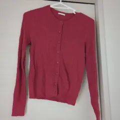 リブ編みピンク長袖カーディガン Sサイズ