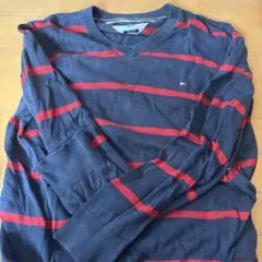 TOMMY HILFIGER ネイビー/レッドストライプ Vネックセーター L