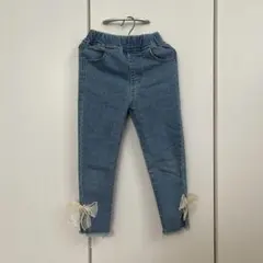 100〜110サイズ　裾リボンデニムパンツ
