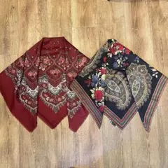 赤と黒の花柄ウールストール2枚セット