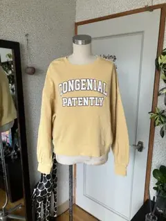 イエロー プリント クルーネック トレーナー