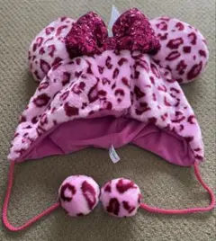 ミニー　ピンク　ヒョウ柄　ファンキャップ　ディズニー