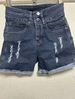 ハイウエスト　デニムショートパンツ　レディース　カジュアル　プチプラ