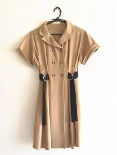 【美品】レディアゼル　ダブルバックル半袖ミニシャツワンピース　ベージュ