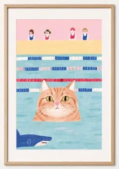 ＜プールで泳ぐ茶トラ猫＞ 現代アート