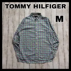 TOMMY HILFIGER チェック柄 長袖シャツ ボタンダウン　刺繍ロゴ　M